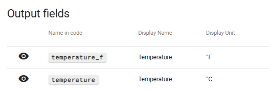 screenshot of the fields table